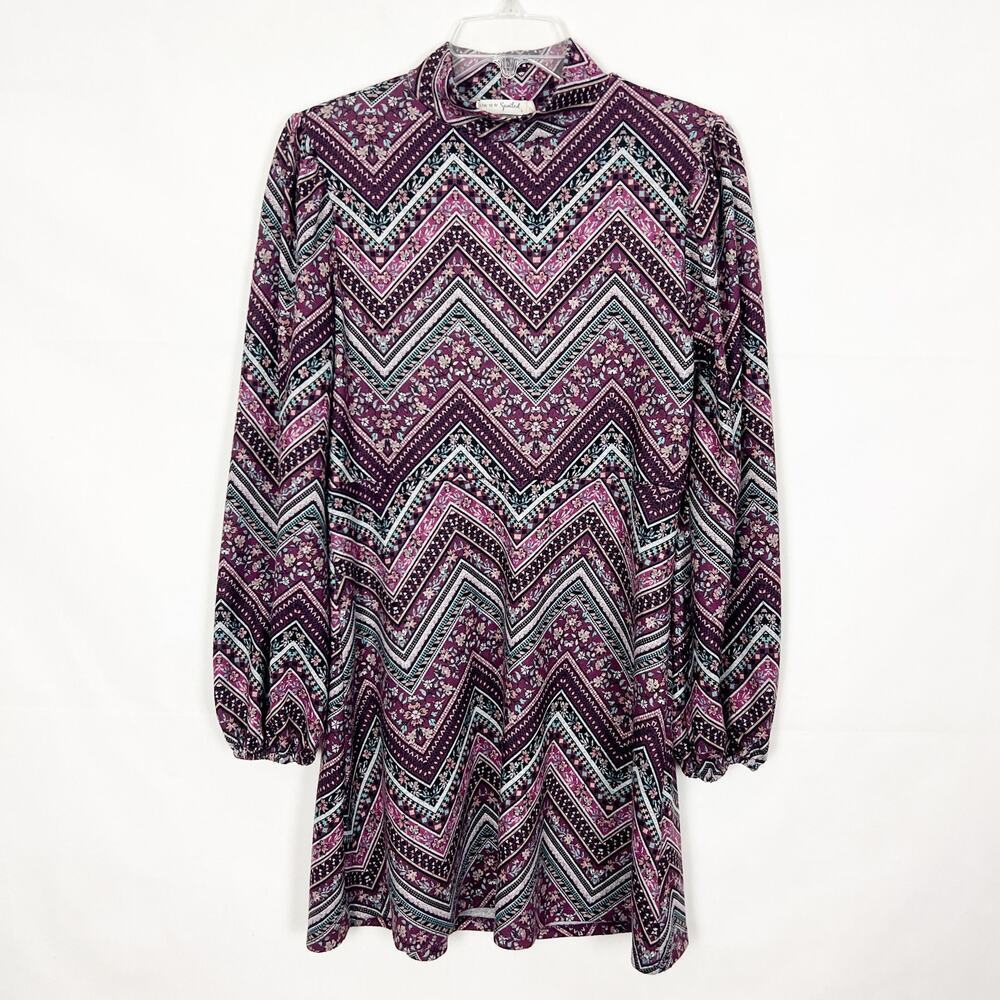 Live To Be Spoiled Chevron Print Sheath Boho Dress Size Large